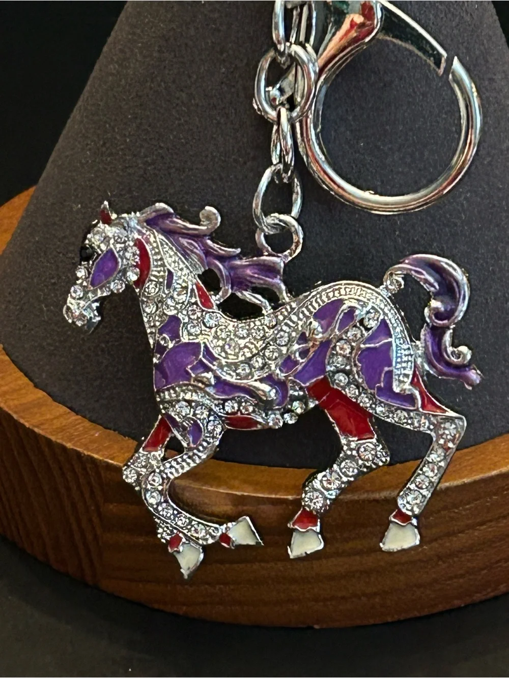 Gold or Silver Hardware w/Colorful Crystal Trotting Horse 🐎 Bag Charm Keychain